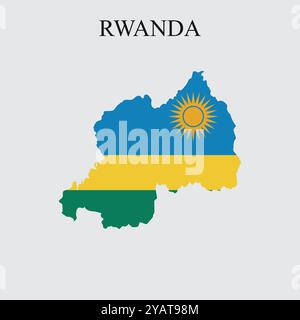 Vettore della bandiera del Ruanda sulla mappa del Ruanda. Illustrazione Vettoriale
