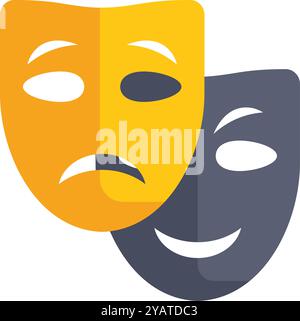 Due maschere da teatro che rappresentano la commedia e la tragedia, simboleggiano la gamma di emozioni umane Illustrazione Vettoriale