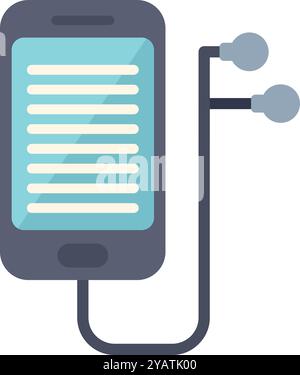 Questa icona in stile vettoriale raffigura uno smartphone collegato alle cuffie, che mostra una playlist per ascoltare la musica Illustrazione Vettoriale