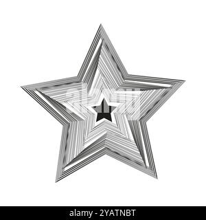 Icona astratta a stella. Forma geometrica a righe. Grafica a stella nera. Vettore di ripetizione di linea. Illustrazione Vettoriale