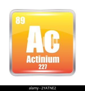 Icona attinio. Elemento chimico CA. Numero atomico 89. Massa 227. Immagine quadrata gialla. Illustrazione Vettoriale