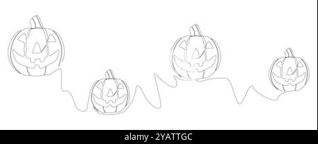 Una linea continua di Halloween Pumpkin, Jack o' Lantern. Concetto del vettore dell'illustrazione a linee sottili. Idee creative per il disegno dei contorni. Illustrazione Vettoriale