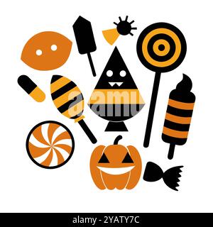 Halloween Candy and Pumpkin Vector Illustration for Festive Design for Festive Design for Festive Designers, poster o inviti. Illustrazione Vettoriale