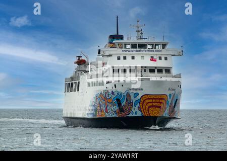 Il traghetto che arriva a South Baymouth, Isola di Manitoulin. Foto Stock