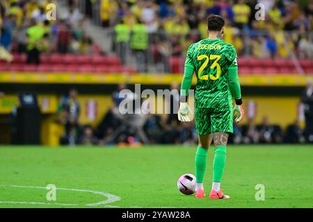 Brasília (DF), 15/10/2024 - calcio/BRASILE X PERÙ - Ederson dal Brasile - partita tra BRASILE X PERÙ, valida per il decimo turno delle qualificazioni ai Mondiali 2026, tenutesi presso la BRB Mané Garrincha Arena, a Brasília, nella notte di questo giorno del giorno del giorno 15. (Foto: Eduardo Carmim/Alamy Live News) Foto Stock