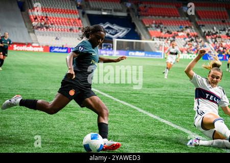 Vancouver, Canada. 15 ottobre 2024. Vancouver, British Columbia, Canada, 15 ottobre 2024: Portland Thorns FC in azione durante la partita a gironi della CONCACAF W Champions Cup tra Vancouver Whitecaps FC Girls Elite e Portland Thorns FC al BC Place Stadium di Vancouver, British Columbia, Canada (SOLO USO EDITORIALE). (Amy Elle/SPP) credito: SPP Sport Press Photo. /Alamy Live News Foto Stock