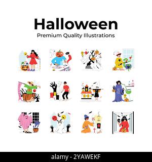 Collezione di illustrazioni di halloween in stile moderno Illustrazione Vettoriale