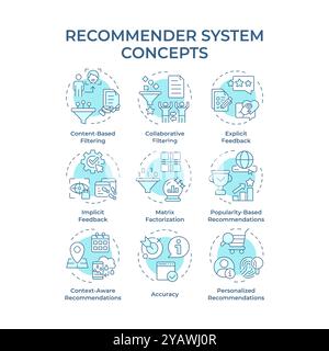Icone di concetto blu morbido del sistema di raccomandazione Illustrazione Vettoriale