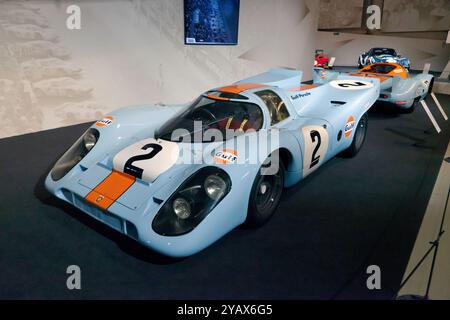 Tre quarti Vista frontale di una Porsche 917, vincitrice della 24 ore di le Mans Race 1970. Foto Stock