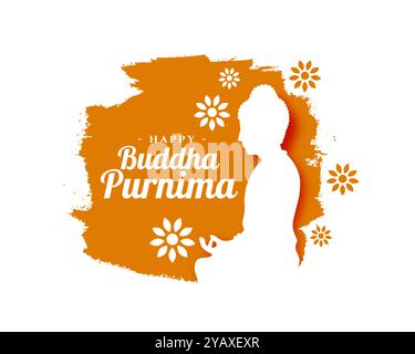 carta religiosa in stile papercut happy buddha purnima con effetto vettoriale grungy Illustrazione Vettoriale