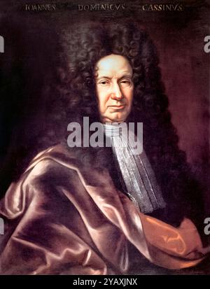 Giovanni Domenico Cassini (1625-1712) ritratto ad olio dipinto intorno al 1680 da un artista sconosciuto che mostra l'astronomo e ingegnere italiano che scopre quattro satelliti di Saturno e la divisione dei suoi anelli. Foto Stock