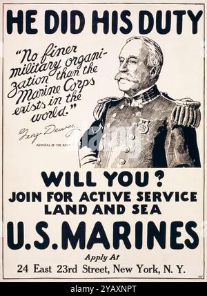 Ha fatto il suo dovere, Will You?, US Marines, unirsi per il servizio attivo terra e mare, americano, US, WW1, reclutamento poster di PW, 1917-1919 Foto Stock