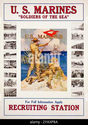 American, US, WW1, Recruitment poster, US Marines, Soldiers of the Sea di Joseph Christian Leyendecker, 1917-1919 Foto Stock