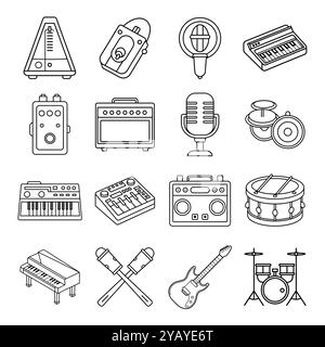 strumenti musicali icone di linea sottile illustrazione vettoriale Illustrazione Vettoriale