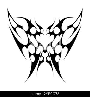 Tatuaggio neo tribale in stile gotico y2k. Design Cyber-sigilismo. Immagine vettoriale in bianco e nero. Illustrazione Vettoriale