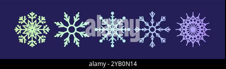 Set di fiocchi di neve gradiente. forme geometriche semplici Illustrazione Vettoriale