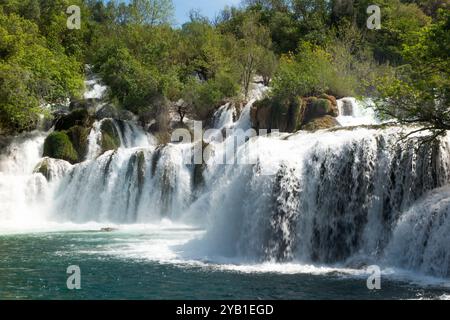 Il fiume Kirka scorre veloce e furioso sulle rocce creando famose cascate di acqua bianca nel Parco Nazionale di Krka. Croazia. (138) Foto Stock