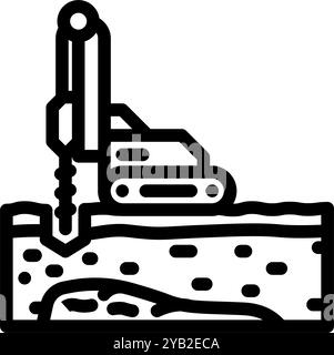 illustrazione vettoriale icona linea energia geotermica di perforazione Illustrazione Vettoriale