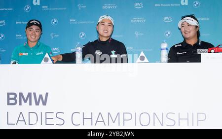 Paju, Corea del Sud. 16 ottobre 2024. (Da L a R) Yuka Saso dal Giappone, Minji Lee dall'Australia, Ryu Hae-ran dalla Corea del Sud, conferenza stampa per il LPGA BMW Ladies Championship 2024 a Seowon Valley C.. C a Paju, Corea del Sud il 16 ottobre 2024. (Foto di: Lee Young-ho/Sipa USA) credito: SIPA USA/Alamy Live News Foto Stock