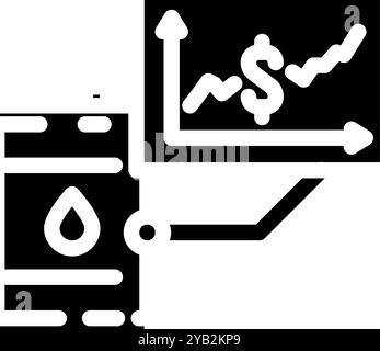 illustrazione vettoriale dell'icona glifo del settore del prezzo del petrolio Illustrazione Vettoriale