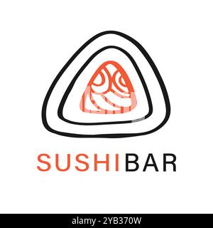 Simbolo del sushi bar con logo e doodle per cibo giapponese Illustrazione Vettoriale