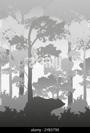 Sagoma della foresta con poster di animali selvatici. Illustrazione del Parco Nazionale. Giornata mondiale della fauna selvatica Illustrazione Vettoriale