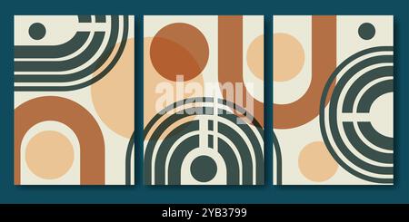 Set di moderni poster astratti con forme geometriche e strisce. Forme di equilibrio dal design minimalista Illustrazione Vettoriale