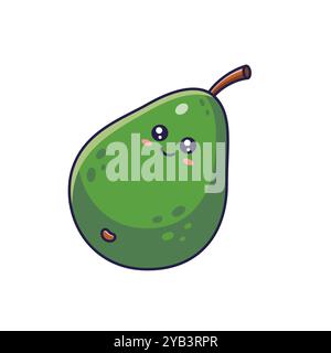 Carino personaggio di Kawaii Avocado. Illustrazione dell'icona del cartone animato disegnato a mano vettoriale. Avocado in stile doodle. Illustrazione Vettoriale