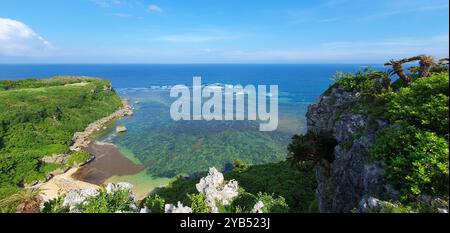 Acque incontaminate e lussureggiante costa di Okinawa. Foto Stock