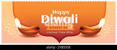 happy diwali biggest sale banner with realistic diya vector Stock Vector