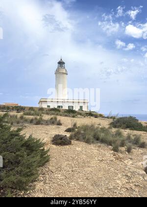 Faro di far de la Mola, punta orientale di Formentera, Isole Baleari, Spagna, Europa Foto Stock