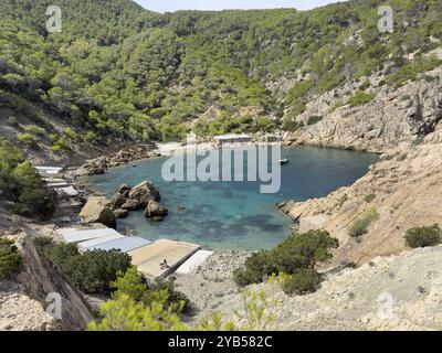 Cala de es Portixol Bay, Ibiza, Isole Baleari, Spagna, Europa Foto Stock