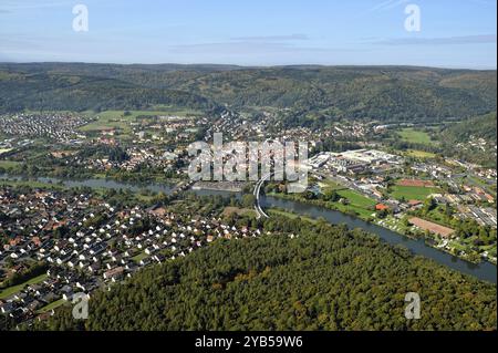 Vista aerea di Lohr am Main con i quartieri della città Foto Stock