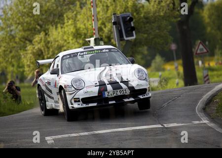 Zwickau, Germania, 10/05/2012, Ruben Zeltner nella Porsche 911 GT3 allo shakedown per l'AVD Saxony Rally 2012, Europa Foto Stock