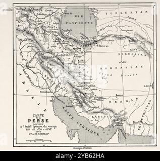 Antica mappa della Persia. Iran. Disegno di Jules Laurens (1825-1901) viaggio in Persia, 1855-1858 di Arthur de Gobineau (1816-1882) le Tour du Monde 1860 Foto Stock