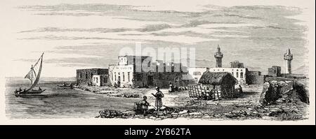 Suakin è una città portuale situata sulla costa occidentale del Mar Rosso, nel nord-est del Sudan. Disegno di Karl Girardet (1813-1871) viaggio in Africa orientale, 1860 di Guillaume Lejean (1828-1871) le Tour du Monde 1860 Foto Stock