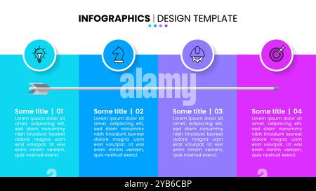 Modello infografico con icone e 4 opzioni o passaggi. Freccia. Può essere utilizzato per il layout del flusso di lavoro, il diagramma, il banner, il webdesign. Illustrazione vettoriale Illustrazione Vettoriale