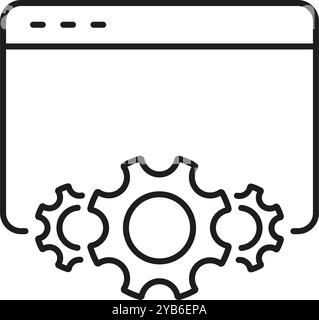 Icona della linea di configurazione e impostazioni Web con ingranaggi per la manutenzione digitale. Browser Internet e strumenti per il supporto tecnico Symbol. Tratto modificabile Illustrazione Vettoriale