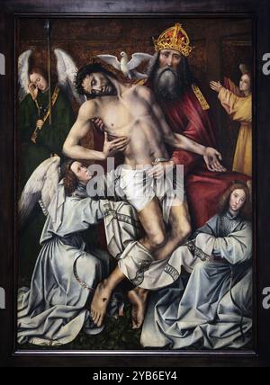 Dipinto della Santissima trinità con dio padre che sostiene cristo.di Colijn de Coter (c.1450-1540) Foto Stock
