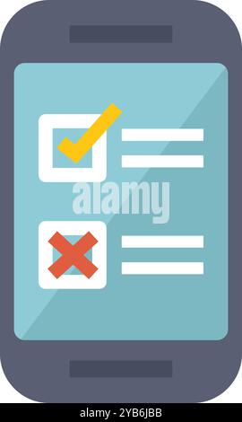 Lo smartphone sta visualizzando un sondaggio online con le caselle di controllo contrassegnate e barrate Illustrazione Vettoriale