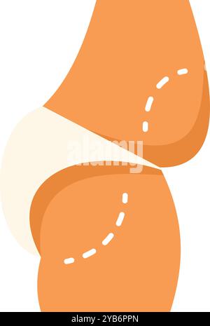 Forma del corpo della donna dopo un intervento di chirurgia plastica con linee tratteggiate di intervento chirurgico Illustrazione Vettoriale