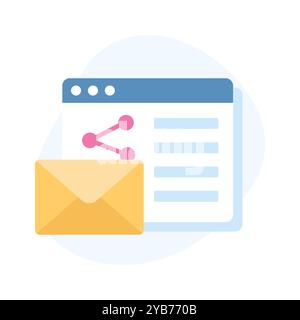 La busta sul sito Web mostra il concetto di mailing flat, vettore modificabile Illustrazione Vettoriale