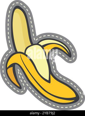 Patch con cuciture a banana. Applique vintage. Divertente adesivo Illustrazione Vettoriale