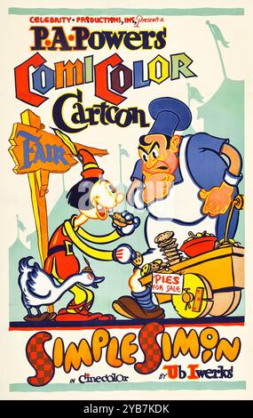 P.A. Powers ComiColor Cartoon - Simple Simon (Celebrity Productions, 1935) in Cinecolor - illustrazione di UB Iwerks Foto Stock