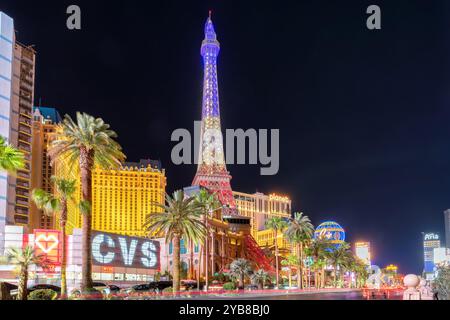 Vista notturna della Las Vegas Strip a Las Vegas, Nevada Foto Stock