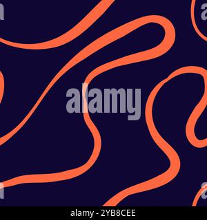 Motivo astratto senza cuciture con scoiattoli e scarabocchi. Linee curve ondulate. L'inchiostro caotico scompiglia la texture decorativa. Scarabocchi disordinati, ondulati e ricci Illustrazione Vettoriale