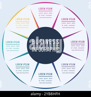 Modello infografico Circle informazioni aziendali 8 oggetti, passaggi, elementi o opzioni progettazione infografica Illustrazione Vettoriale