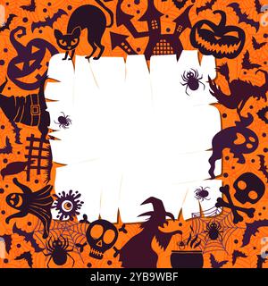 Cornice di Halloween. Silhouette dal look spettrale. Banner per le feste natalizie Illustrazione Vettoriale