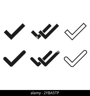 Selezionare la raccolta icone. Simboli vettoriali neri. Icone di controllo semplici. Marchi minimalisti approvati. Illustrazione Vettoriale