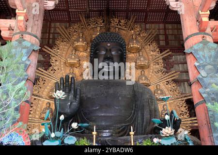 Il grande Buddha del Tempio di Todaiji (grande Tempio orientale), noto anche come il grande Buddha di Nara. Nara, Giappone Foto Stock